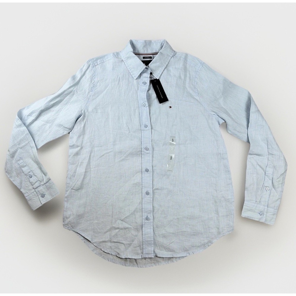 Tommy Hilfiger Shirt Women's Size S/P Light Blue 100% Linen Button Down NWT